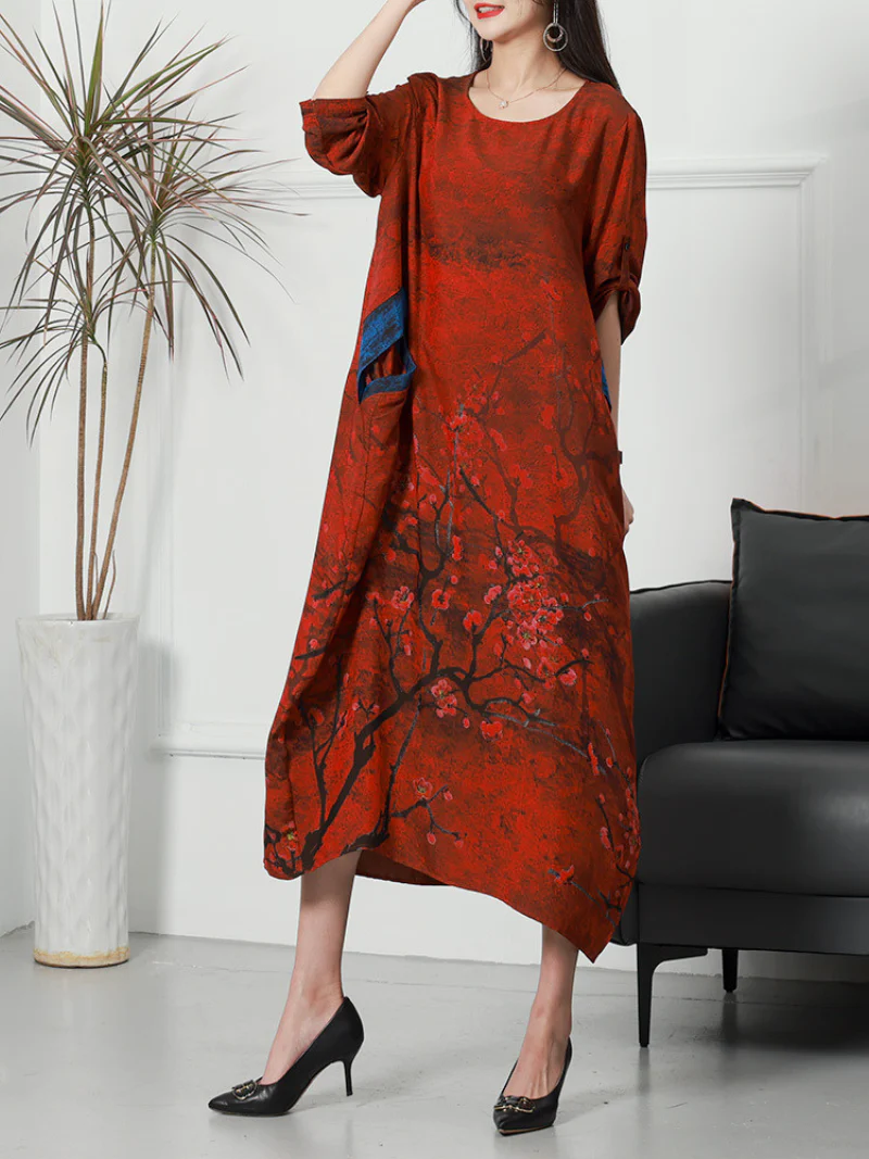 Ethical silk Round Neck Casual Wear Midi-Dress - Image 6