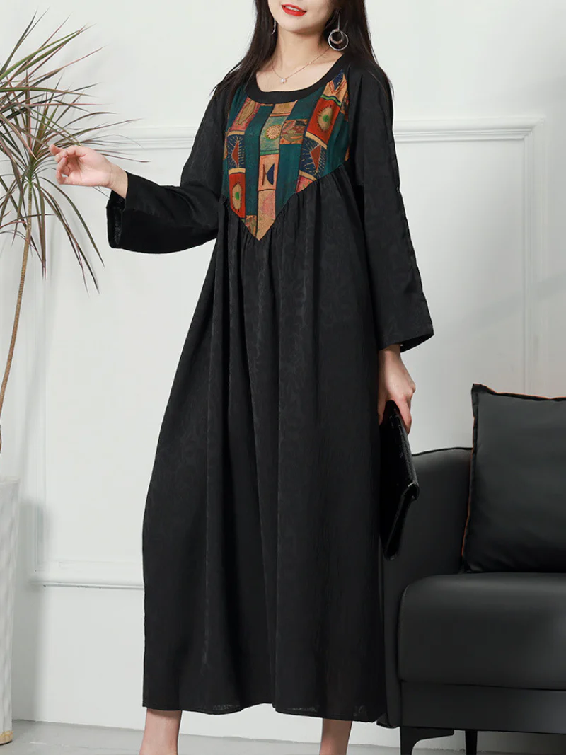 Attractive Long Sleeves Round Neck Embroidered Midi-Dress - Image 2