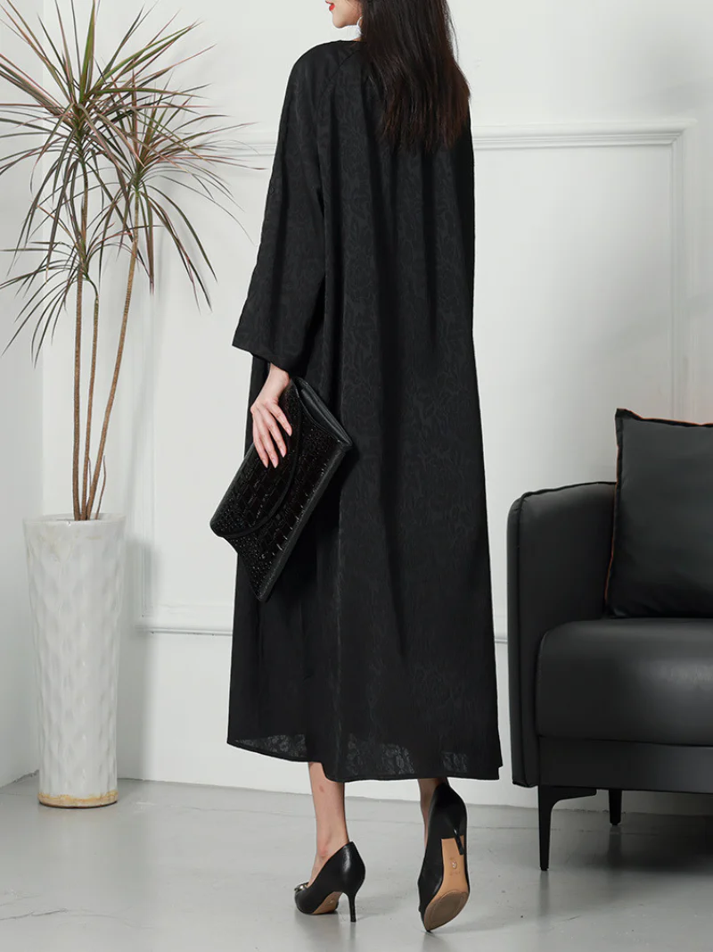 Attractive Long Sleeves Round Neck Embroidered Midi-Dress - Image 3