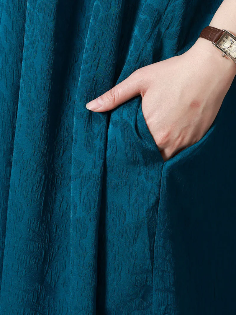Attractive Long Sleeves Round Neck Embroidered Midi-Dress - Image 4