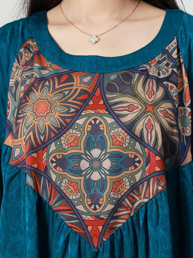 Attractive Long Sleeves Round Neck Embroidered Midi-Dress - Image 5
