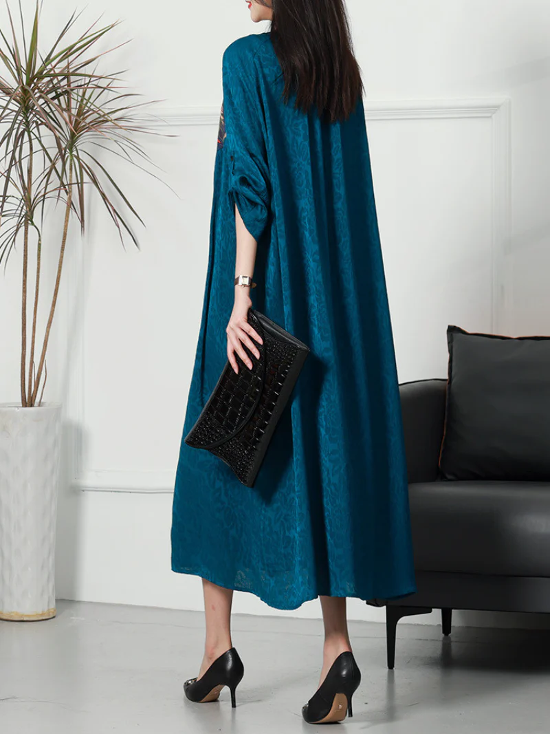 Attractive Long Sleeves Round Neck Embroidered Midi-Dress - Image 6