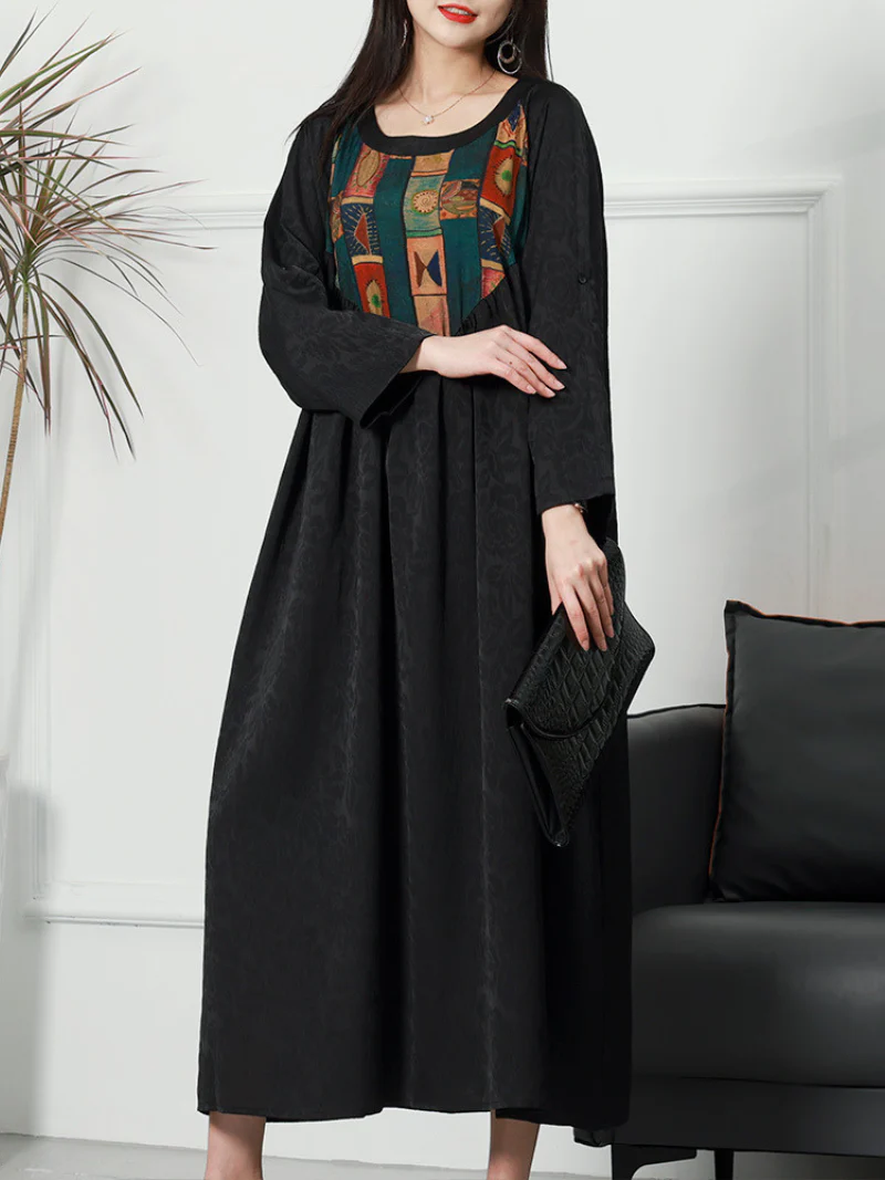 Attractive Long Sleeves Round Neck Embroidered Midi-Dress - Image 8
