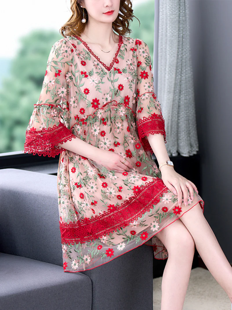 Fashion Short A-Line Floral Print Casual Summer Loose Flowy Dress - Image 3