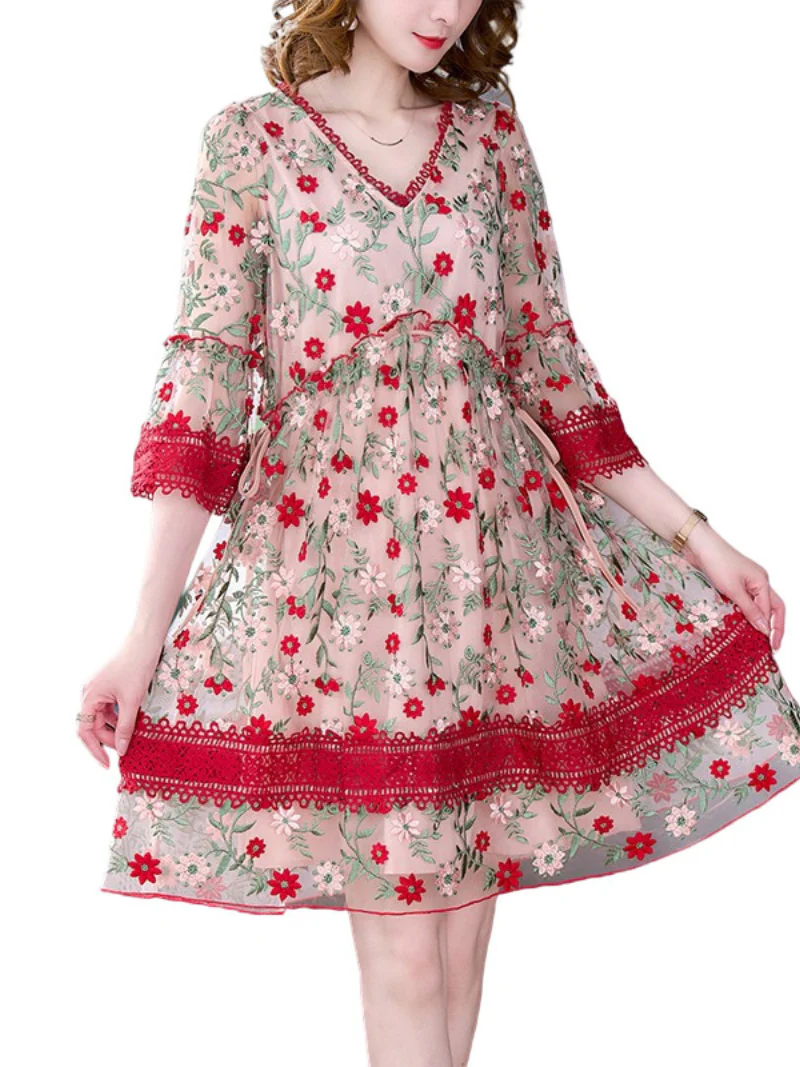 Fashion Short A-Line Floral Print Casual Summer Loose Flowy Dress - Image 4