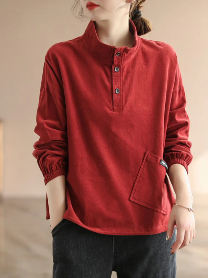 Fashionable Sweater Jacket Loose High Collar Long Sleeve Button Top - Image 2