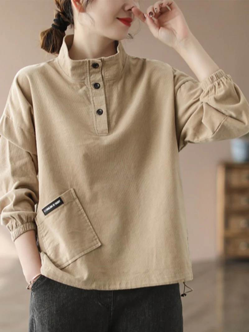 Fashionable Sweater Jacket Loose High Collar Long Sleeve Button Top - Image 3