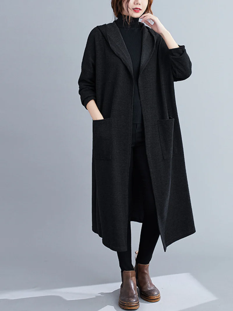 Fashionable Cardigan Mid-Length Long-Sleeved Thin Pocket Coat - Image 2