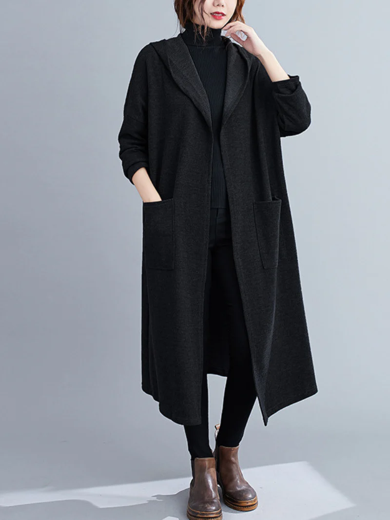 Fashionable Cardigan Mid-Length Long-Sleeved Thin Pocket Coat - Image 3