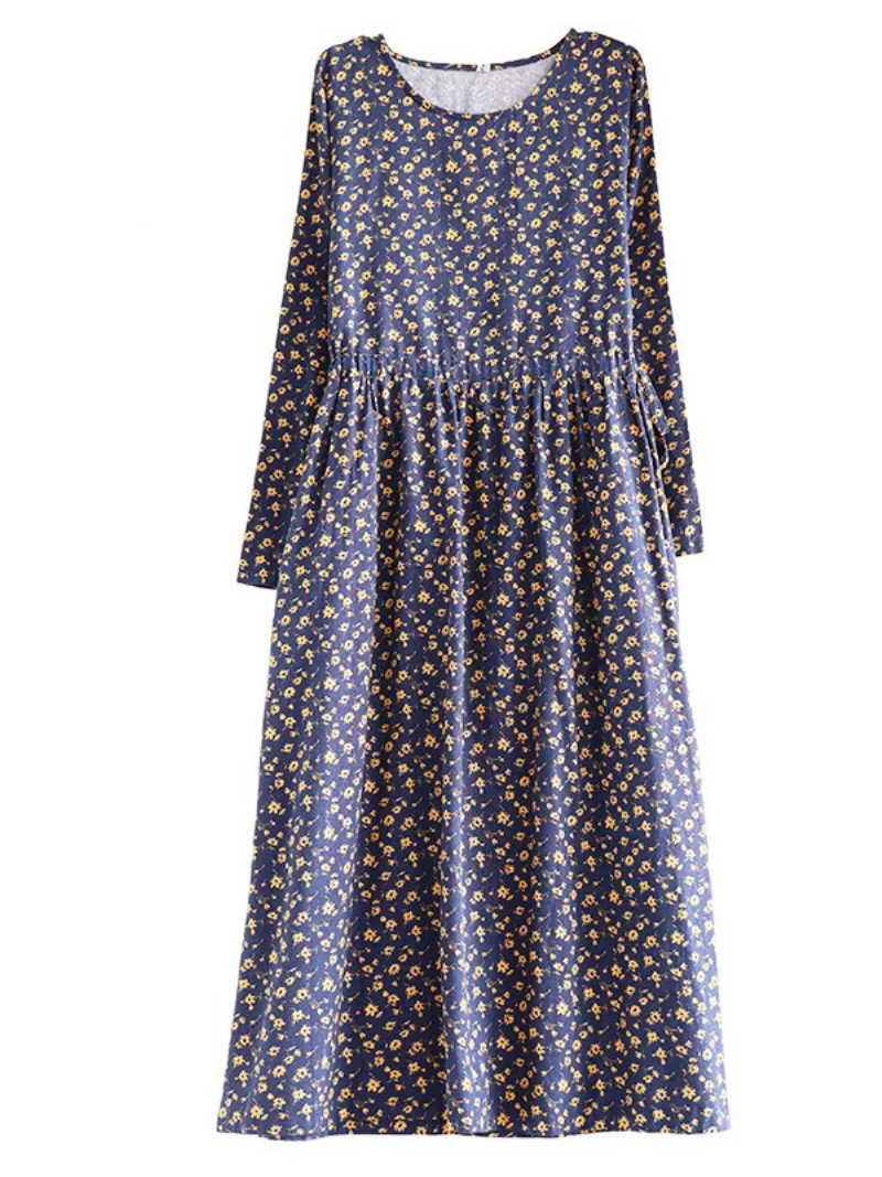 Fashionable Floral Cotton Dress Loose Casual Pluz Size long-sleeved A-Line dress - Image 5