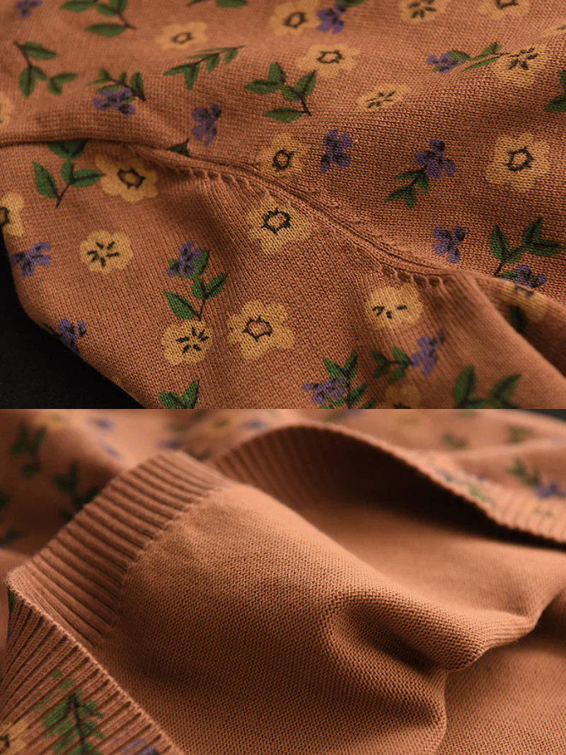 Flower Printing Knitted top Female Pullover Loose Sweater Dress - Image 4