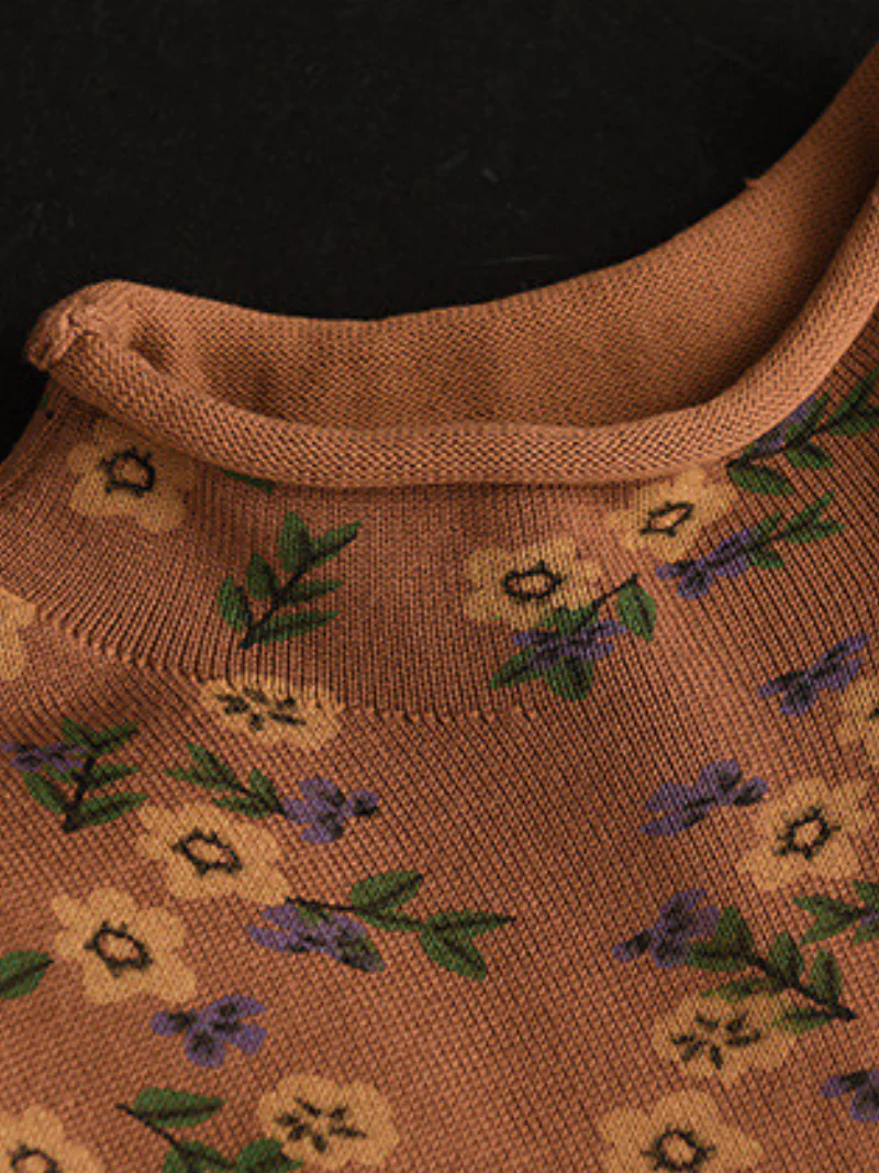 Flower Printing Knitted top Female Pullover Loose Sweater Dress - Image 5