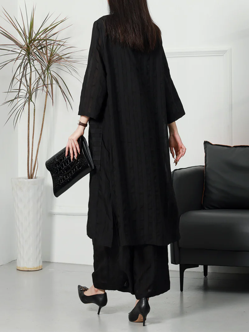 Summer Large-Size Striped  Cardigan Two-Piece Co-Ords Set - Image 3