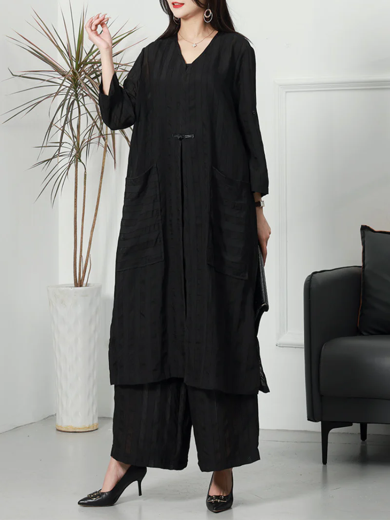 Summer Large-Size Striped  Cardigan Two-Piece Co-Ords Set - Image 5