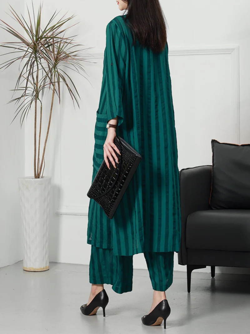 Summer Large-Size Striped  Cardigan Two-Piece Co-Ords Set - Image 7