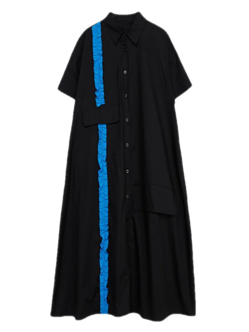 Lightweight Short Sleeve Midi Waist Dress with Pockets - Image 3