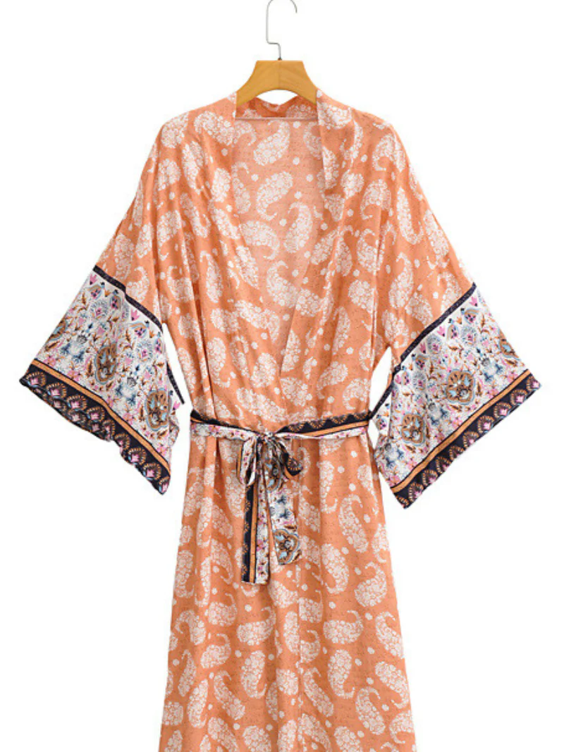 long Kimono Robe, Dressing Gown, printed Kimono, Boho Kimono, Loungewear - Image 4