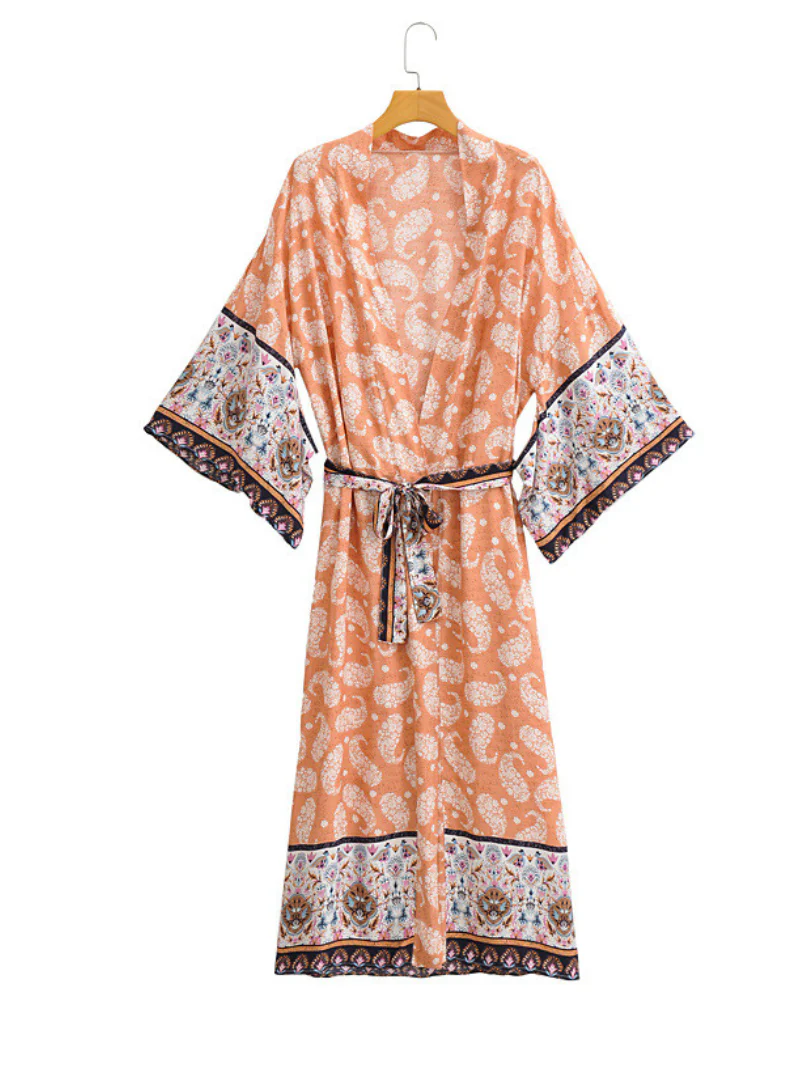 long Kimono Robe, Dressing Gown, printed Kimono, Boho Kimono, Loungewear - Image 5