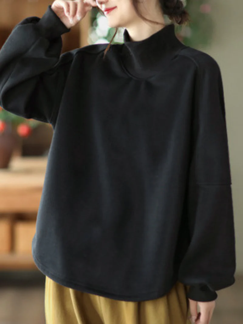 Long sleeves Pullover Plus Fleece Casual Sweater Loose Top - Image 8