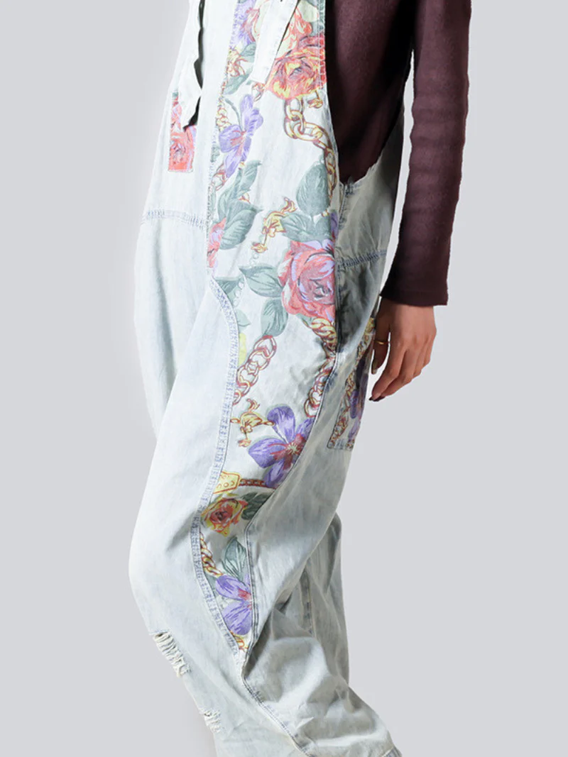 Female Loose Fitting Denim Overall Jumpsuits Wide-Leg Pocket Overalls - Image 3