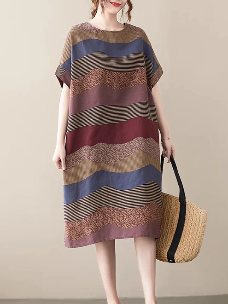 A Brush with Fashion Loose Mid-Length Striped A-Line Dress - Image 3