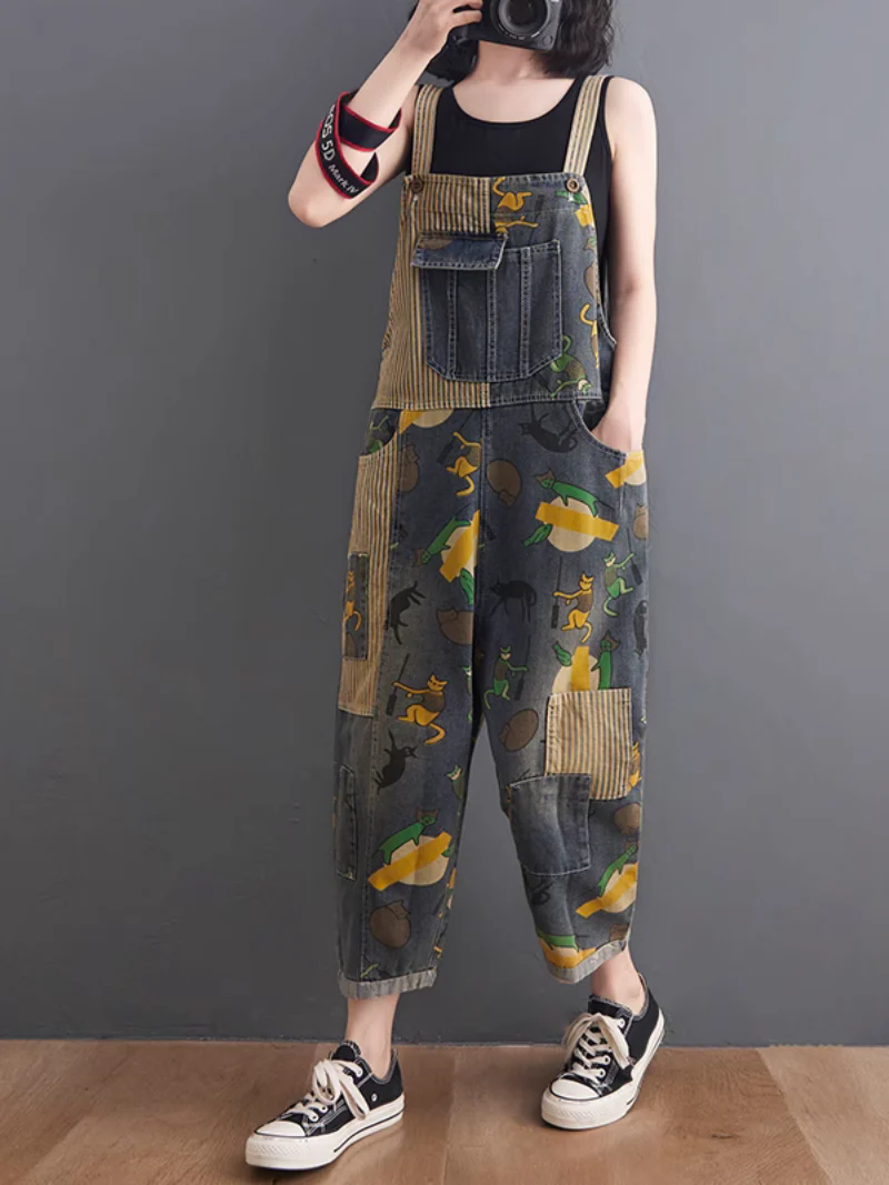 Modern Large Size Cartoon Printed Dungaree - Image 2