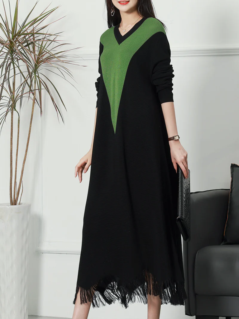 Fit Flare Loose Round Neck Knitted Midi-Dress - Image 2