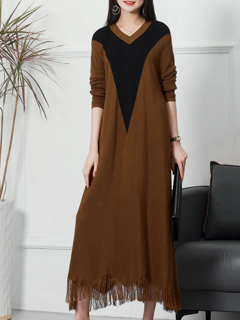 Fit Flare Loose Round Neck Knitted Midi-Dress - Image 5