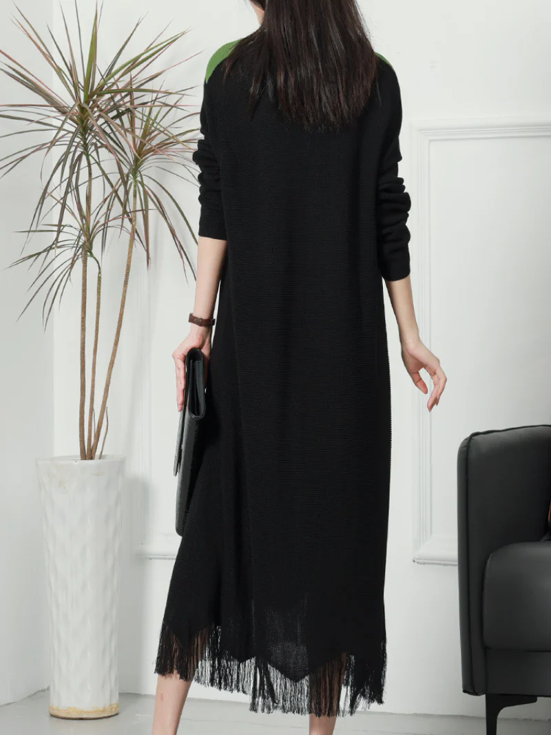 Fit Flare Loose Round Neck Knitted Midi-Dress - Image 7