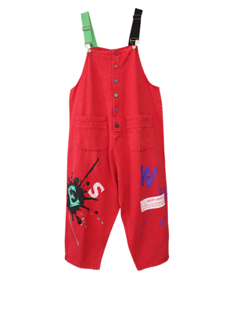 New Stylish Print Denim Loose High Waist Dungarees Overalls - Image 3