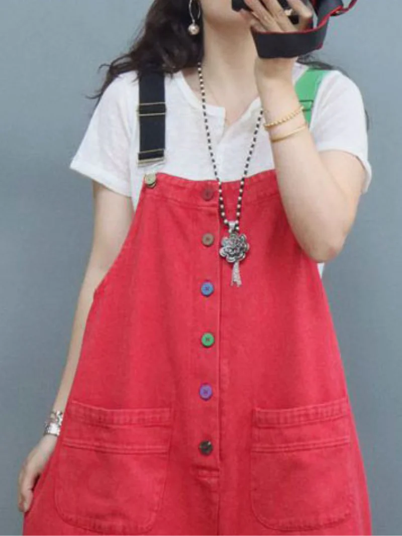 New Stylish Print Denim Loose High Waist Dungarees Overalls - Image 6