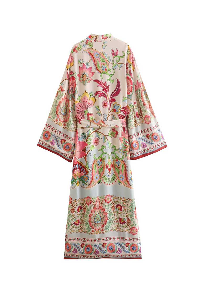 Nightwear Multicolor Printed Long Gown Robe Kimono - Image 2