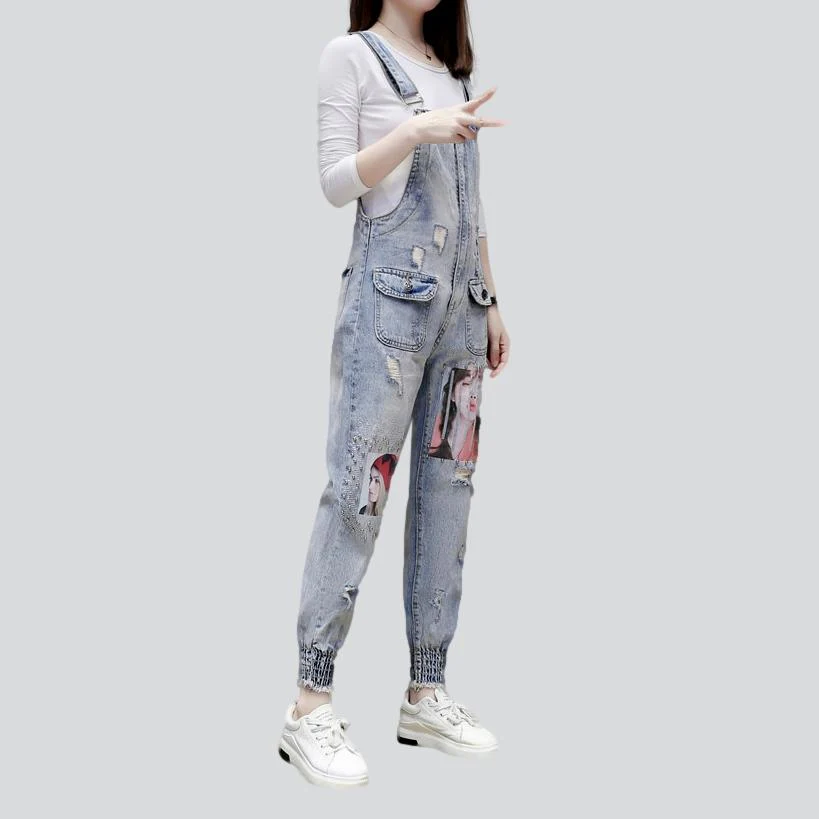 Women's paintings print denim jumpsuit - Image 3