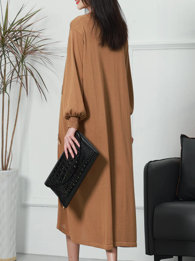 Pride Prejudice Puff Sleeves V-neck knitted Midi-Dress - Image 10