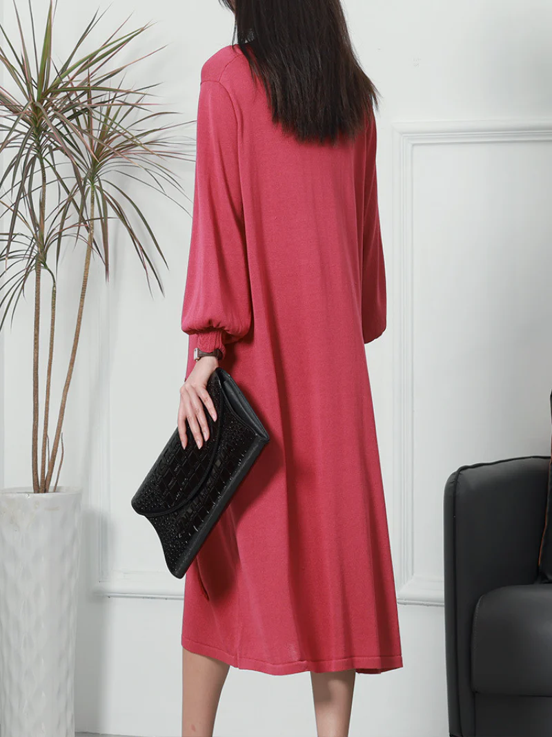 Pride Prejudice Puff Sleeves V-neck knitted Midi-Dress - Image 9