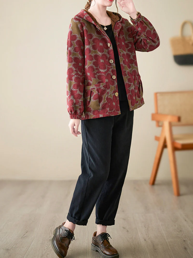 Printed Plus Fleece Velvet Thick Hooded Small Padded jacket - Image 2