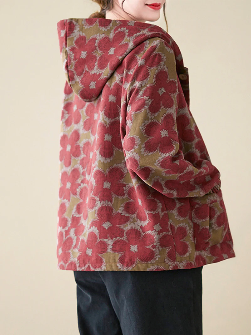 Printed Plus Fleece Velvet Thick Hooded Small Padded jacket - Image 3