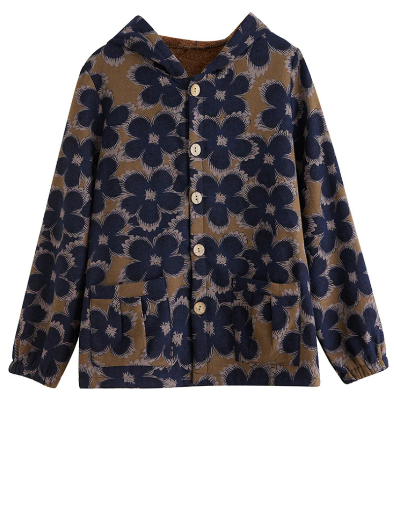 Printed Plus Fleece Velvet Thick Hooded Small Padded jacket - Image 4