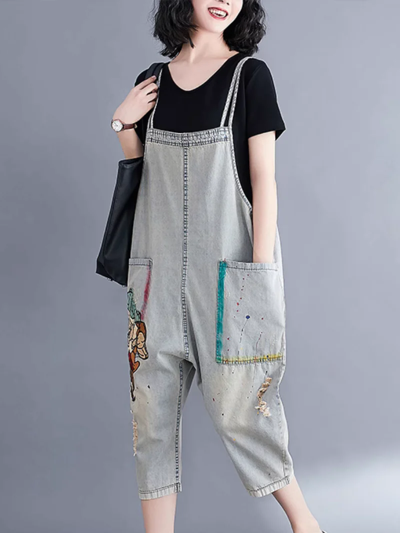 Relaxed Fit Large size  Patch Dungaree - Image 2