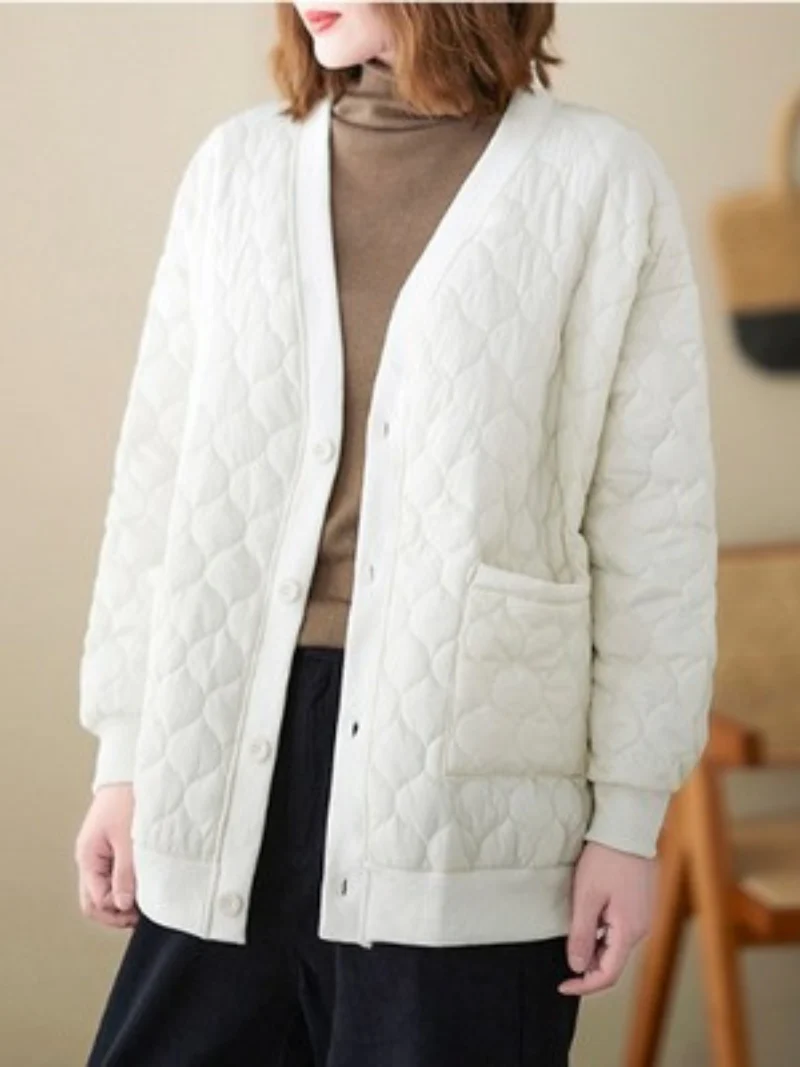 Rhombic Warm Cotton Plus fFeece Thick Light Down Padded Jacket - Image 2