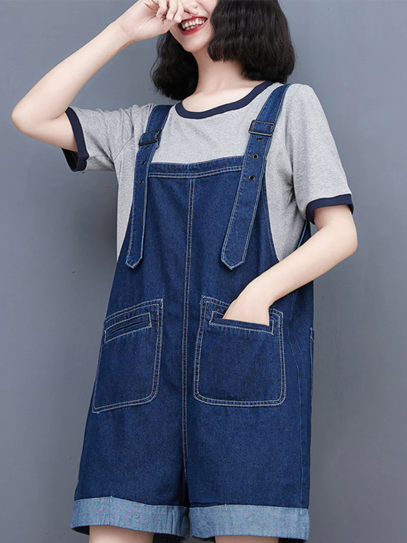 Ripped Frayed Pockets Denim Shorts Romper Jumpsuit Dungarees - Image 2