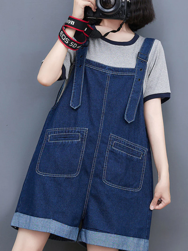 Ripped Frayed Pockets Denim Shorts Romper Jumpsuit Dungarees - Image 3