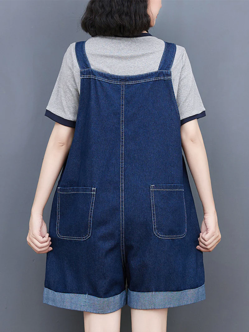 Ripped Frayed Pockets Denim Shorts Romper Jumpsuit Dungarees - Image 4