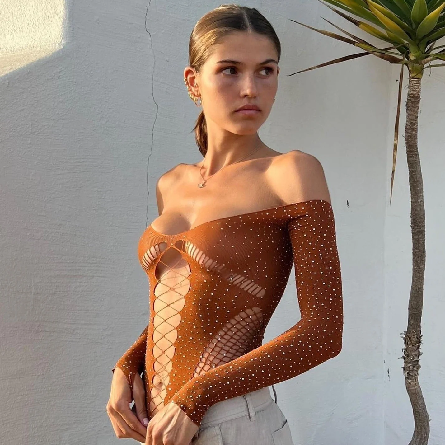JUIN Glitter Mesh CUT Out BODYSUIT - Image 12