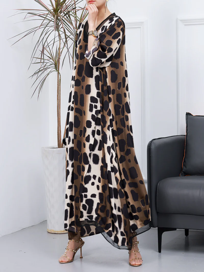 Casual V-Neck Long Sleeves Printed A-Line Dress - Image 2