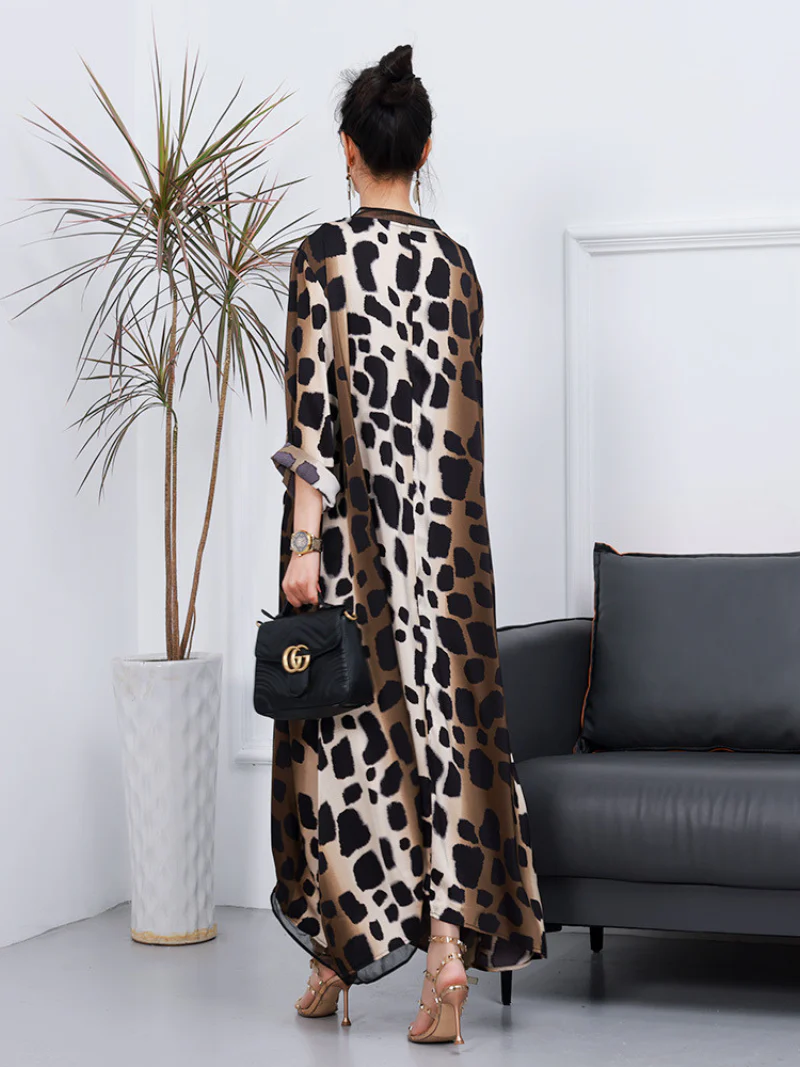 Casual V-Neck Long Sleeves Printed A-Line Dress - Image 3
