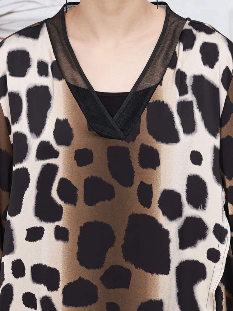 Casual V-Neck Long Sleeves Printed A-Line Dress - Image 5