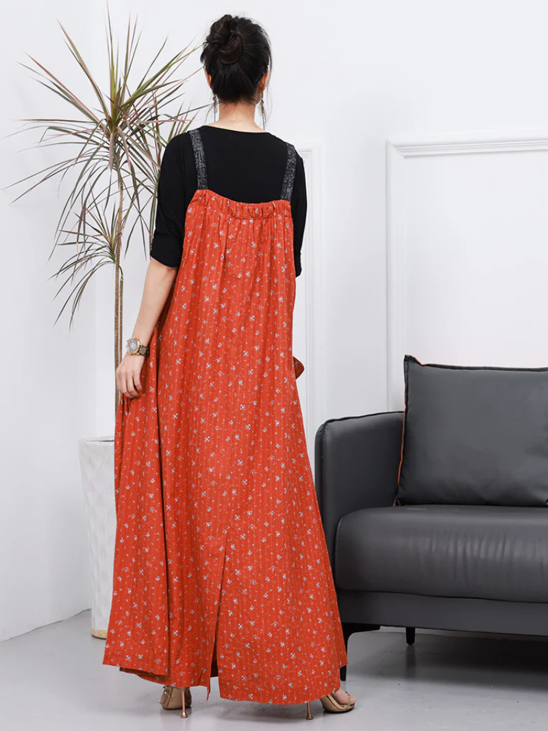 Women Stylish Floral Side Pocket Sleeveless Maxi Salopette Dress - Image 3