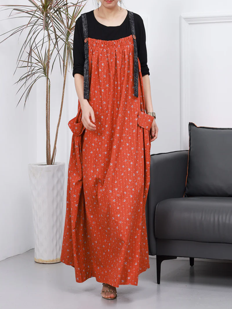 Women Stylish Floral Side Pocket Sleeveless Maxi Salopette Dress - Image 4