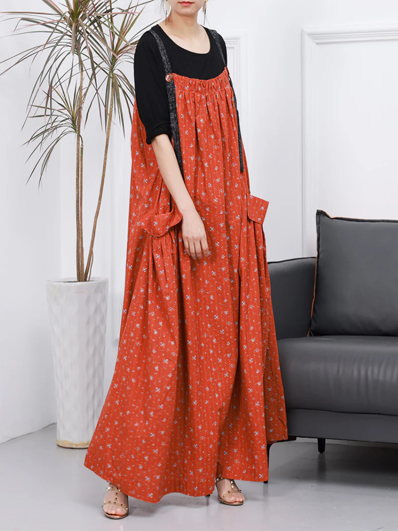 Women Stylish Floral Side Pocket Sleeveless Maxi Salopette Dress - Image 5